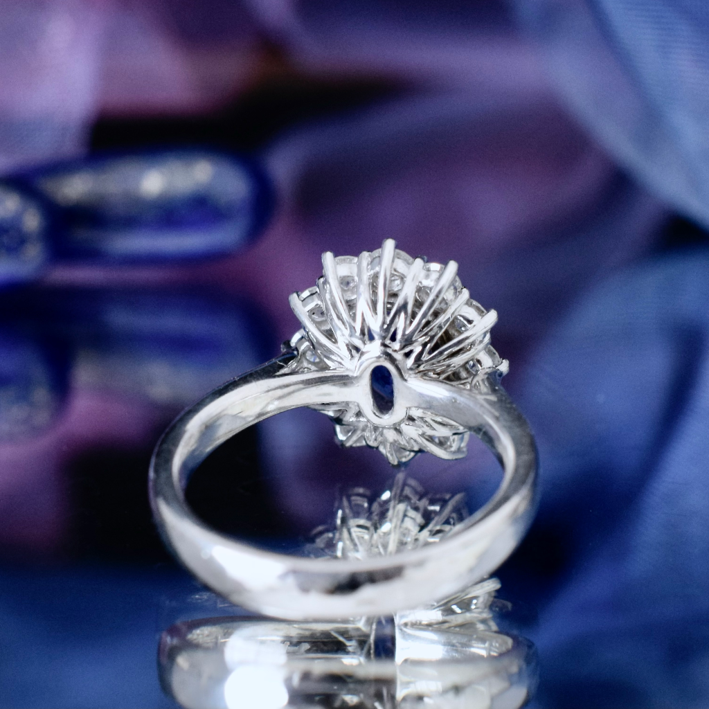 Modern Australian Made 18ct White Gold Tanzanite And Diamond Halo Ring Independent Insurance Replacement Valuation Included For 9,500 AUD