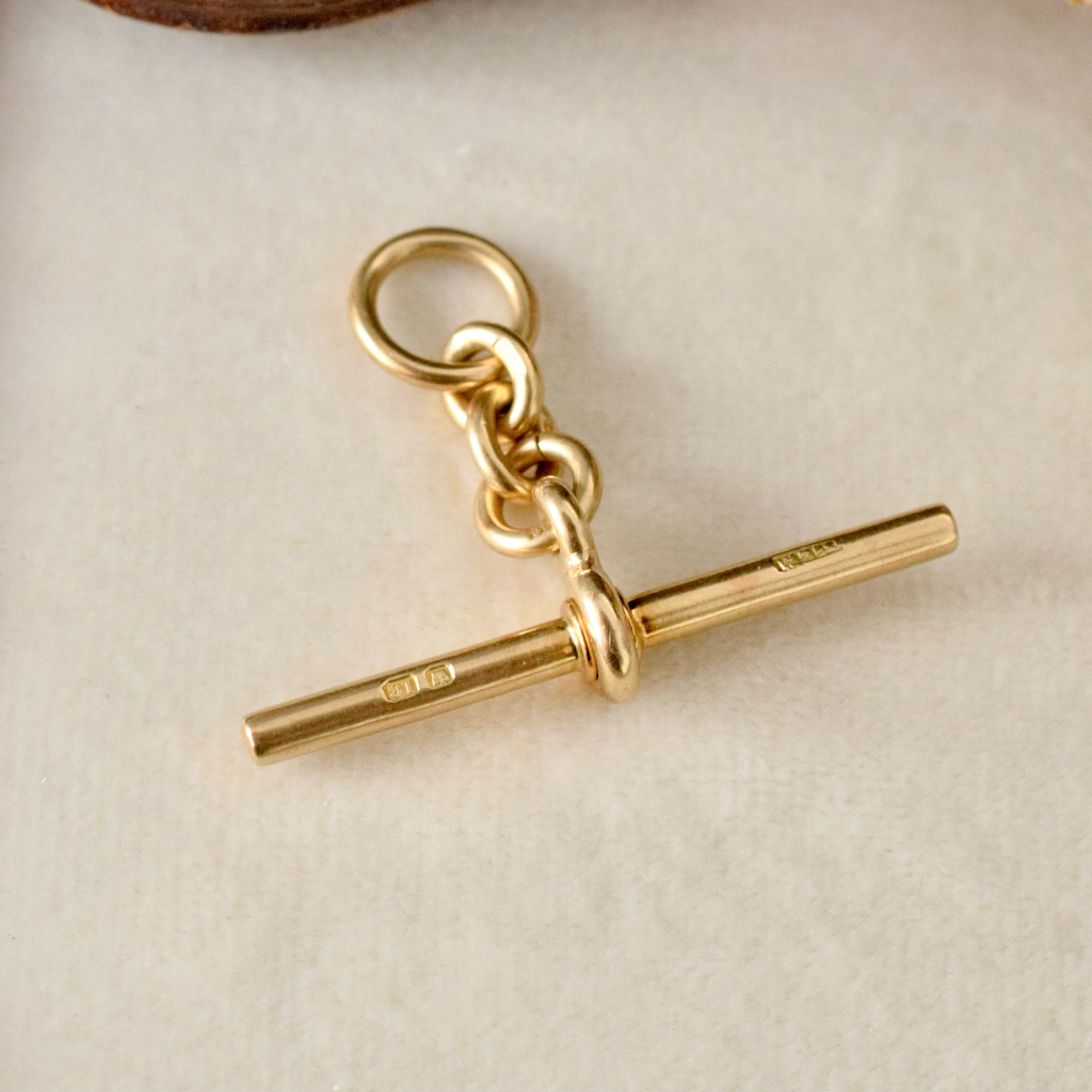 Antique 18ct Yellow Gold T-Bar and Associated Original Drop Chain Circa 1900