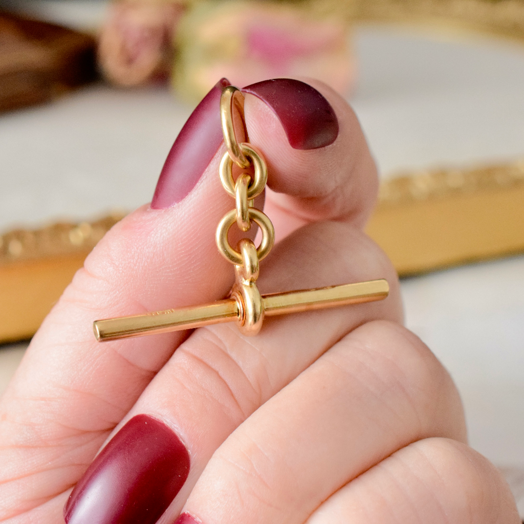 Antique 18ct Yellow Gold T-Bar and Associated Original Drop Chain Circa 1900