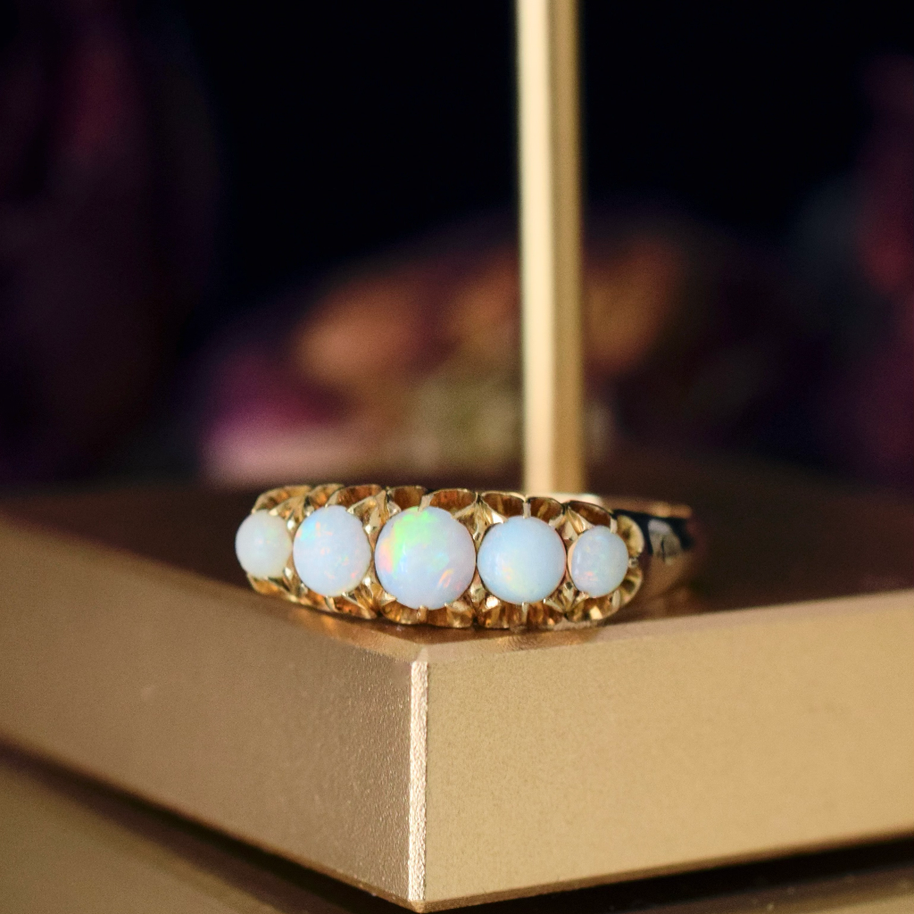 Antique Victorian 18ct Rose Gold And Opal Five Stone Ring - Birmingham 1886