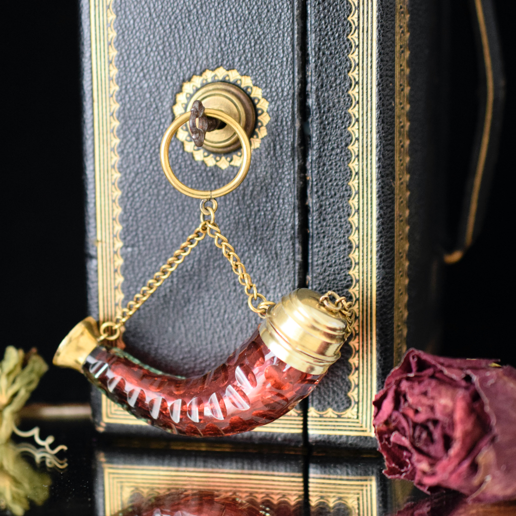 Antique Victorian Ruby Glass Scent Bottle / Vinaigrette Combined - Circa 1890