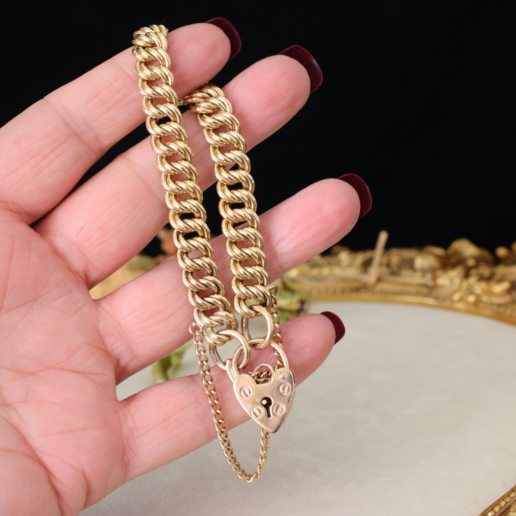 Modern 9ct Yellow Gold Double Curblink Padlock Bracelet - 26 Grams