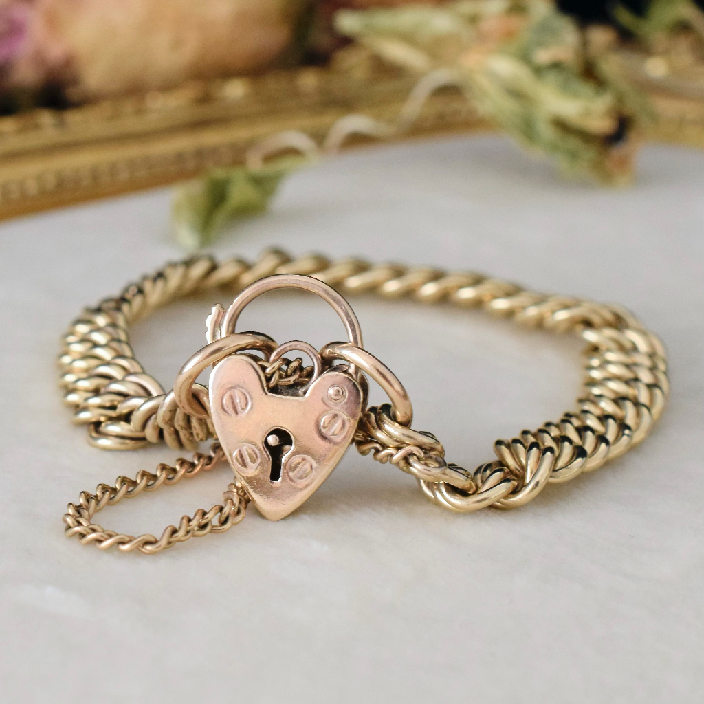Modern 9ct Yellow Gold Double Curblink Padlock Bracelet - 26 Grams