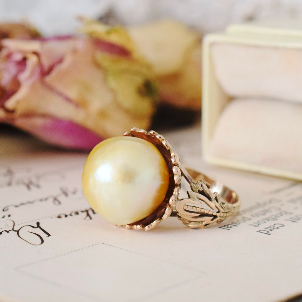 Vintage 9ct Rose Gold Freshwater Pearl Ring - London 1963