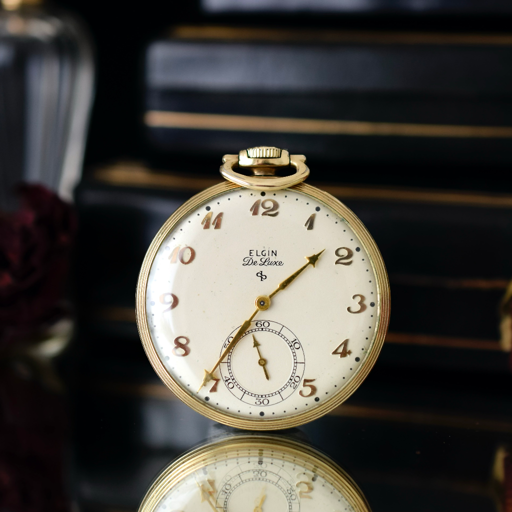Vintage ‘Elgin’ 10k Gold Filled ‘De Luxe’ Open Face Pocket Watch Circa 1940’s