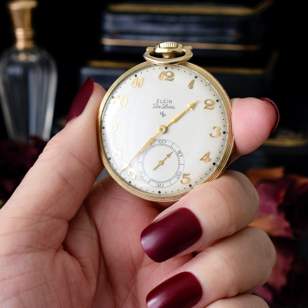 Vintage ‘Elgin’ 10k Gold Filled ‘De Luxe’ Open Face Pocket Watch Circa 1940’s