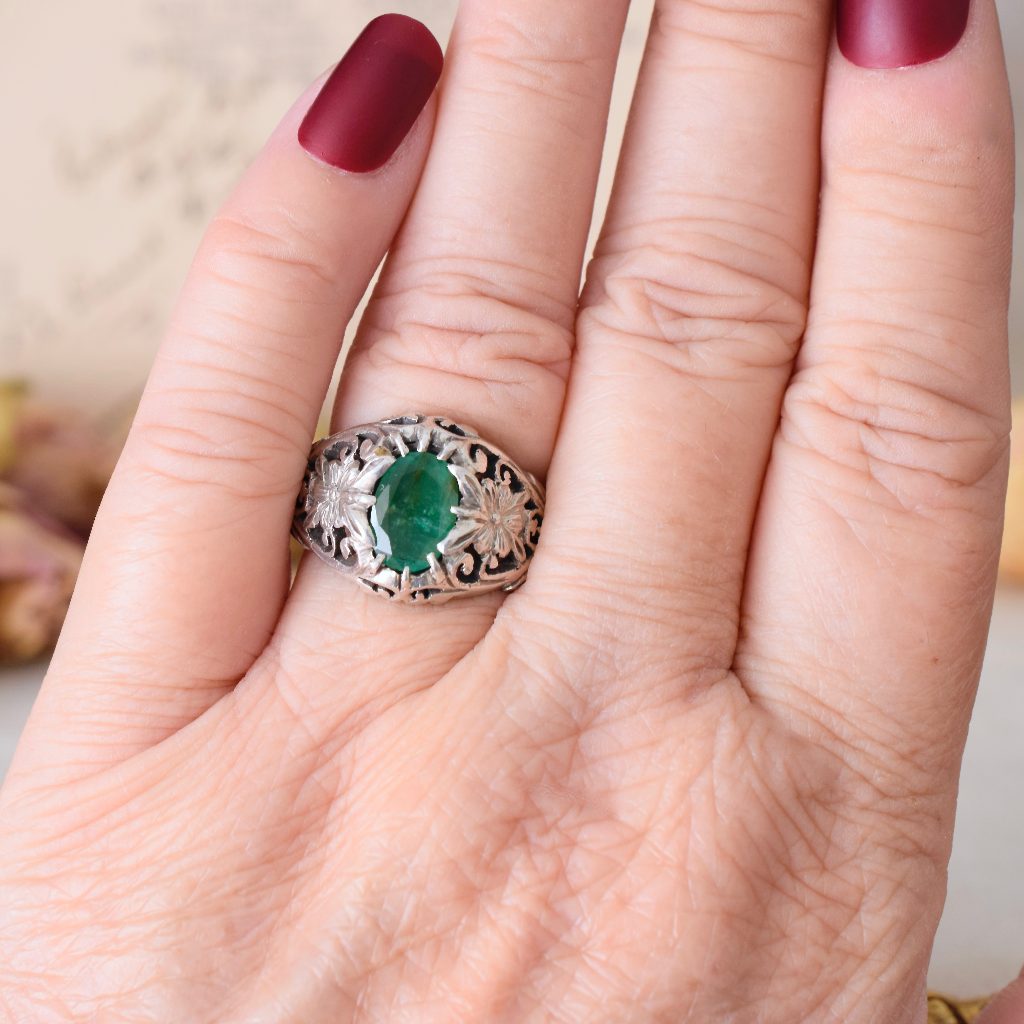 Modern/Vintage Sterling Silver And Emerald Ring