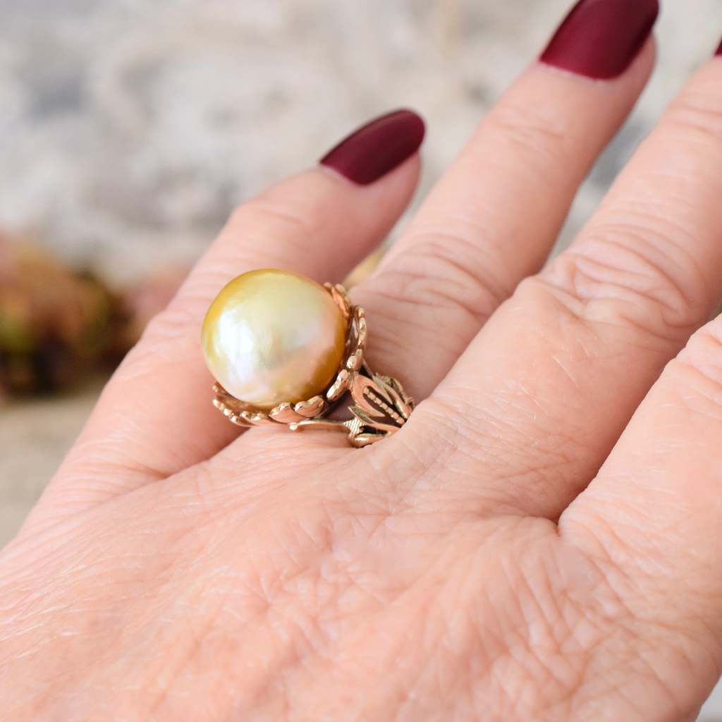 Vintage 9ct Rose Gold Freshwater Pearl Ring - London 1963