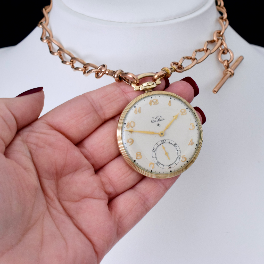 Vintage ‘Elgin’ 10k Gold Filled ‘De Luxe’ Open Face Pocket Watch Circa 1940’s