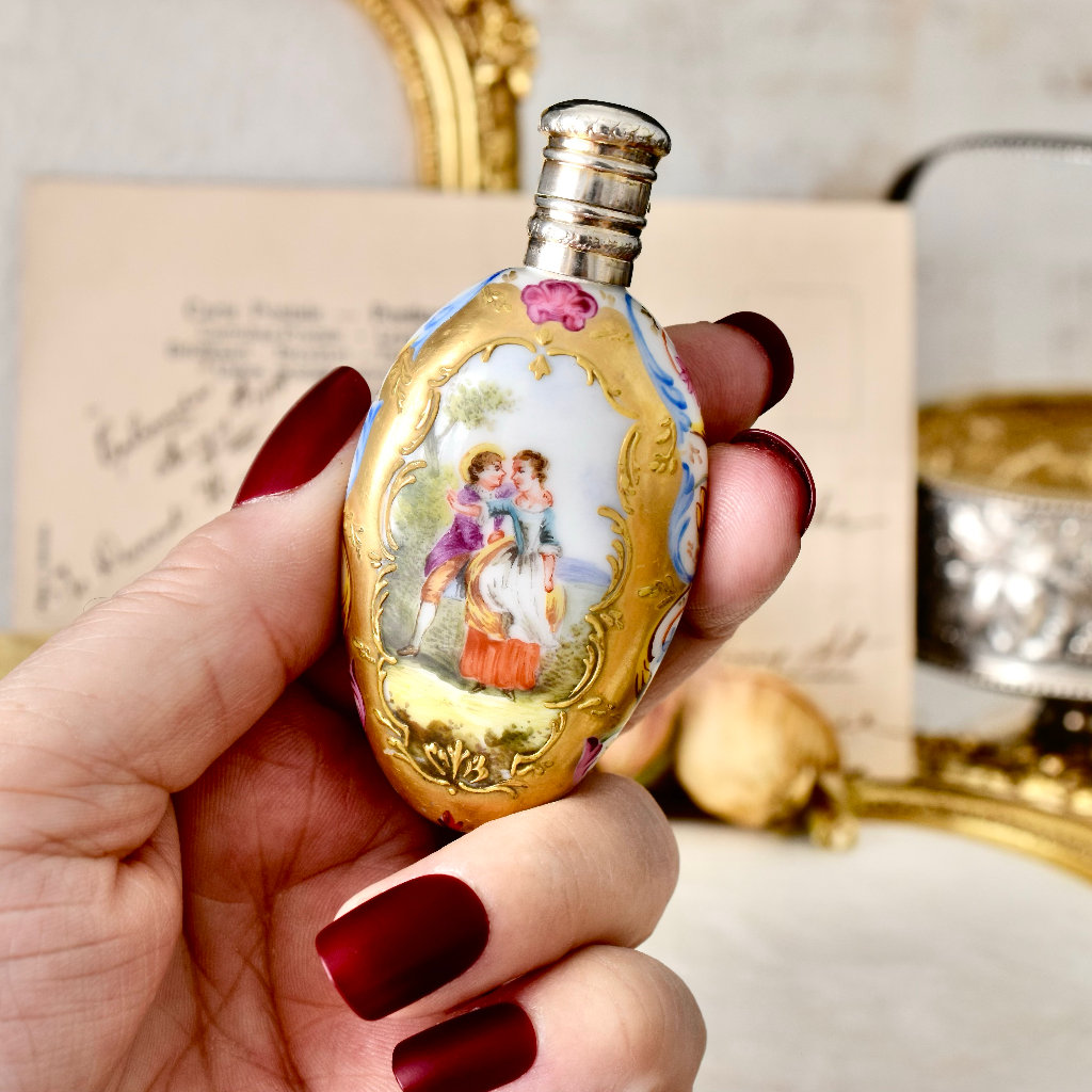 Antique French Porcelain Hand Painted Perfume Bottle