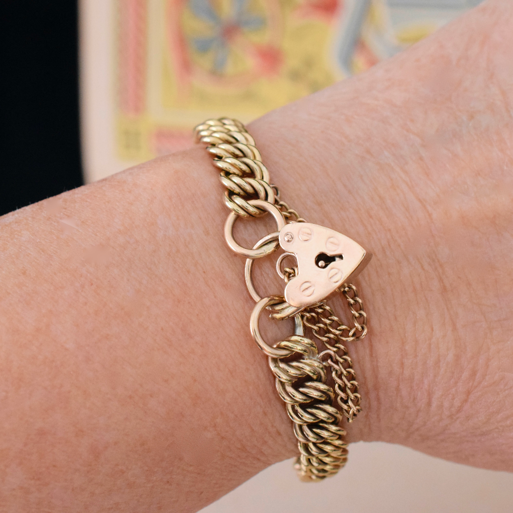 Modern 9ct Yellow Gold Double Curblink Padlock Bracelet - 26 Grams