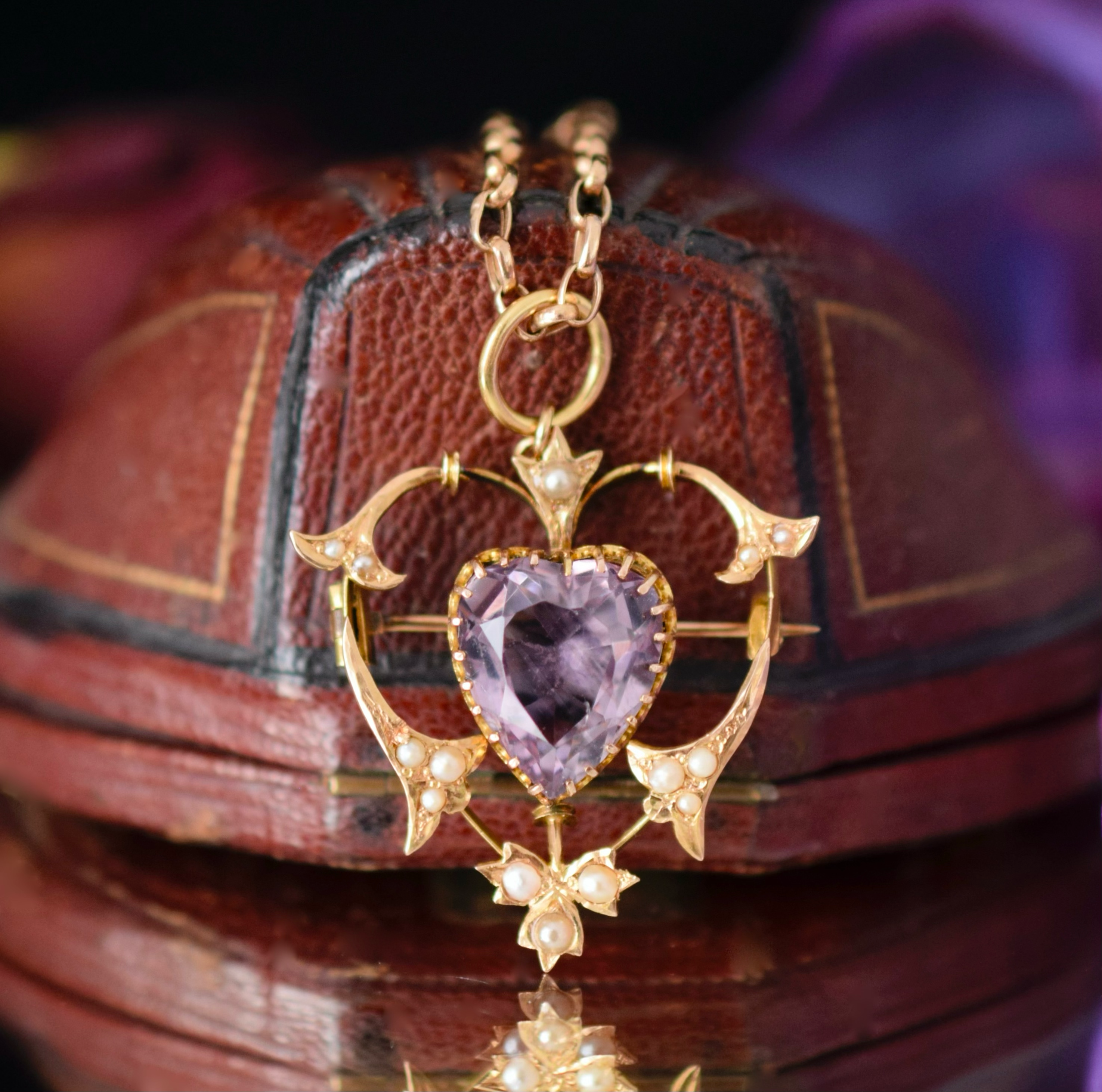 Antique Australian 15ct Yellow Gold Amethyst Heart Pendant/Brooch Circa 1910
