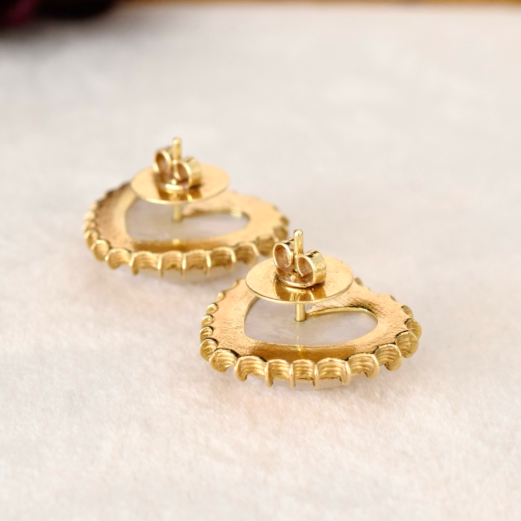 Modern 18ct Yellow Gold ‘Heart’ Cut Mabe Pearl Earrings