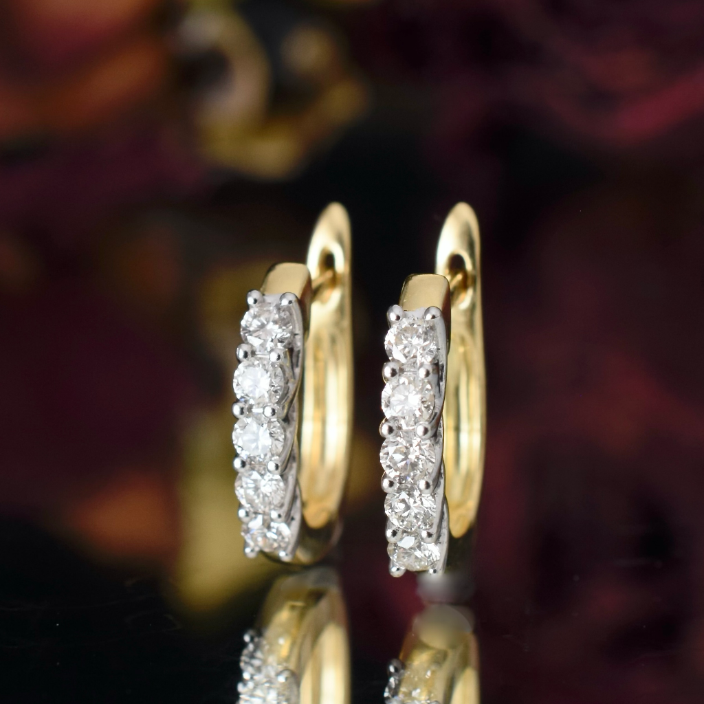 Modern 18ct Yellow Gold Diamond ‘Lever Back’ Earrings