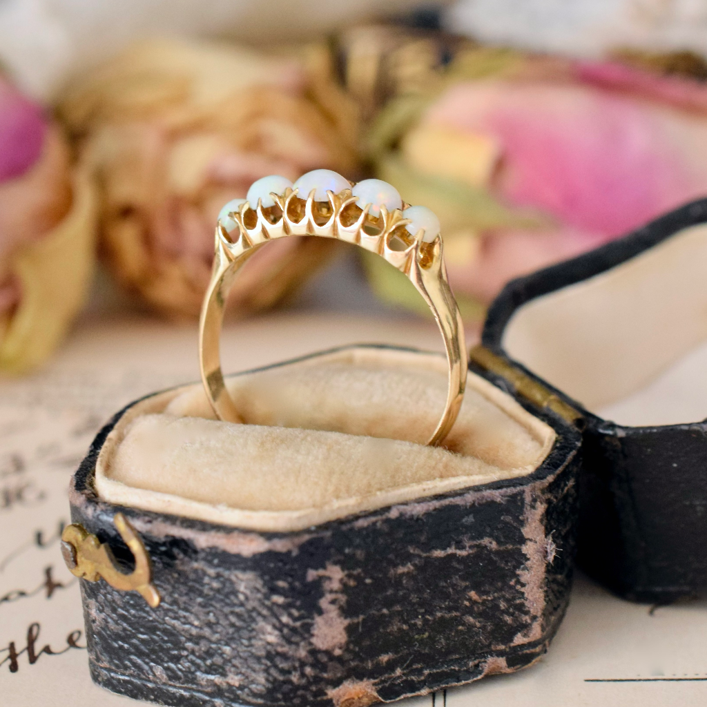 Antique Victorian 18ct Rose Gold And Opal Five Stone Ring - Birmingham 1886