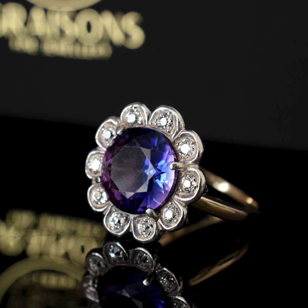 Vintage 14ct Yellow Gold Diamond And Synthetic Corundum ‘Daisy’ Cluster Ring Independent Valuation With Purchase $4250.00