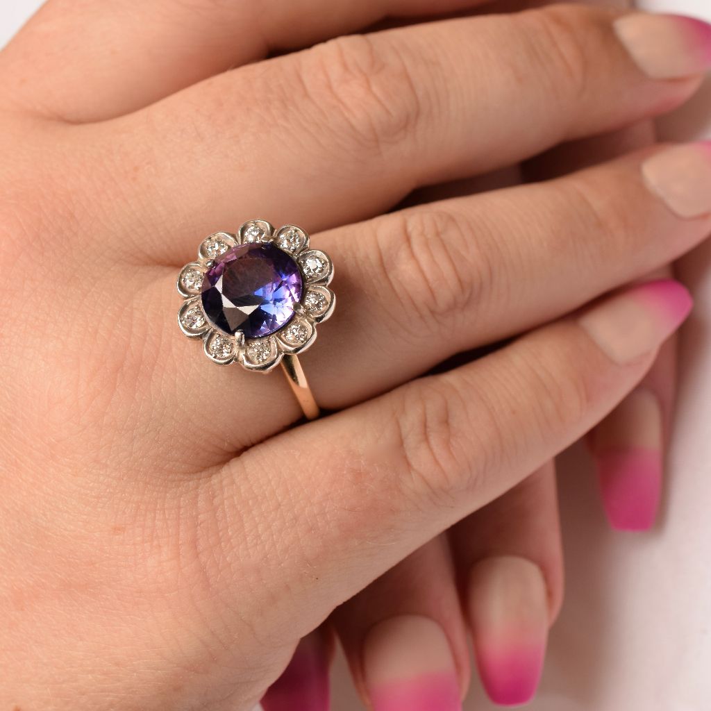 Vintage 14ct Yellow Gold Diamond And Synthetic Corundum ‘Daisy’ Cluster Ring Independent Valuation With Purchase $4250.00