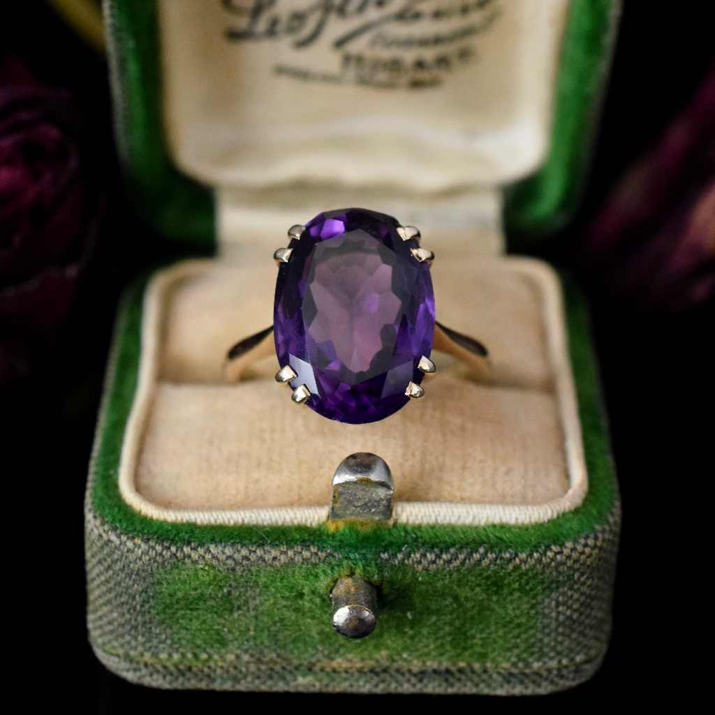 Vintage 9ct Yellow Gold Oval Amethyst Solitaire Ring