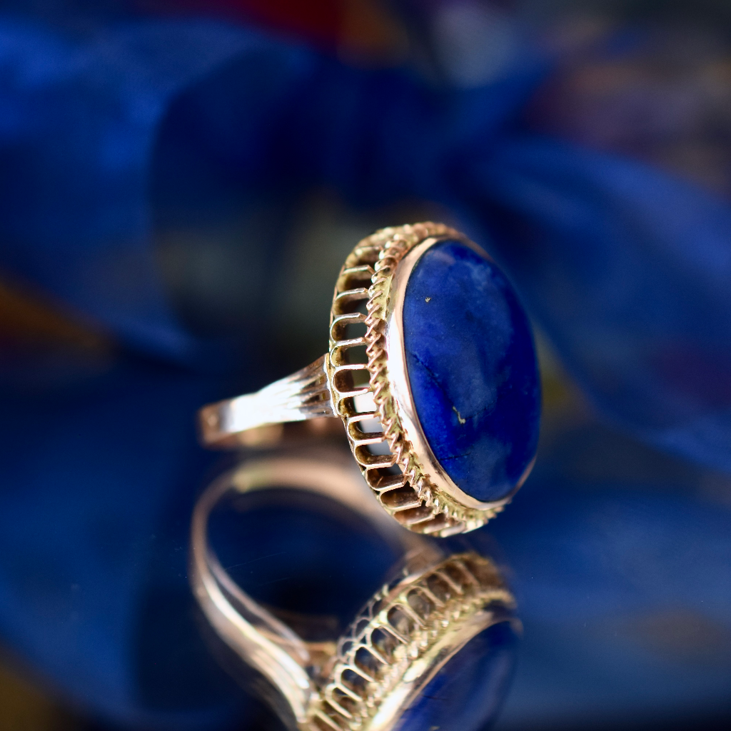 Vintage 14ct Rose Gold Lapis Lazuli Cocktail Ring