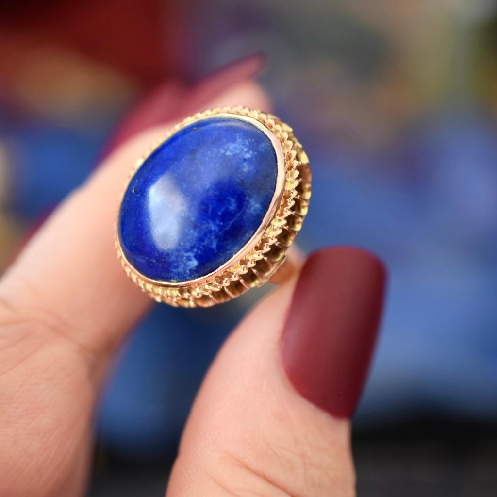 Vintage 14ct Rose Gold Lapis Lazuli Cocktail Ring