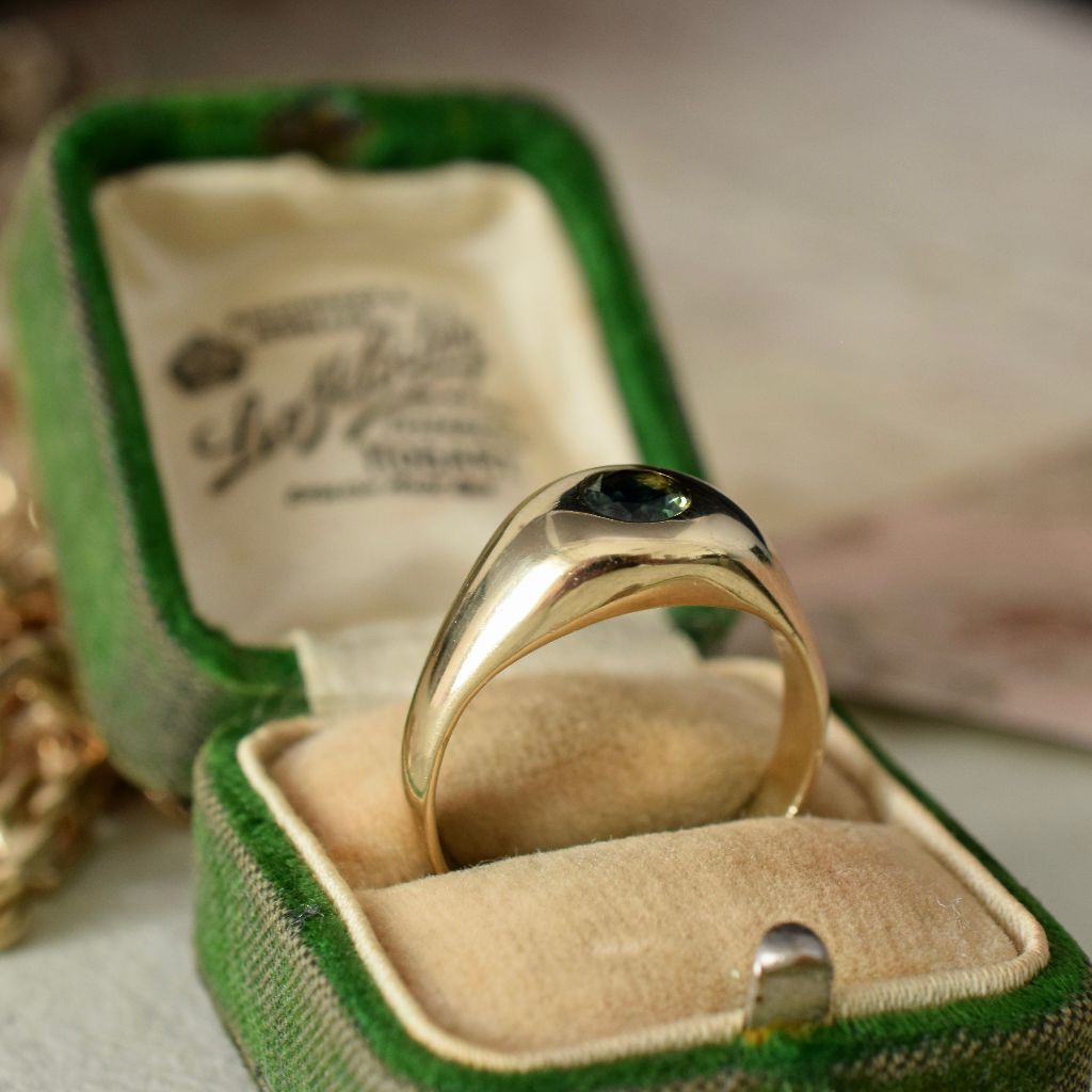 Modern 9ct Yellow Gold Green Sapphire Solitaire Ring