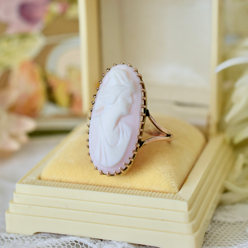 Antique Australian 9ct Rose Gold Conch Shell Cameo Ring Circa 1905