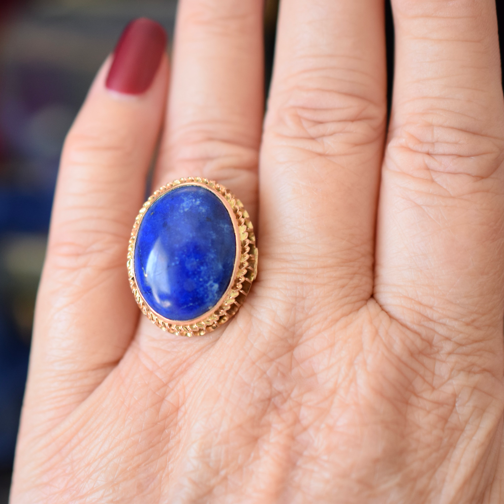 Vintage 14ct Rose Gold Lapis Lazuli Cocktail Ring