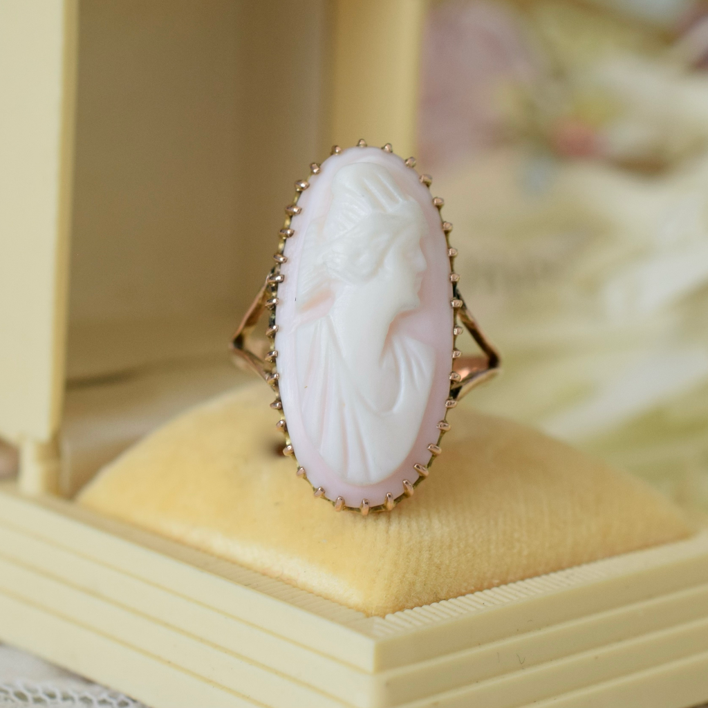 Antique Australian 9ct Rose Gold Conch Shell Cameo Ring Circa 1905