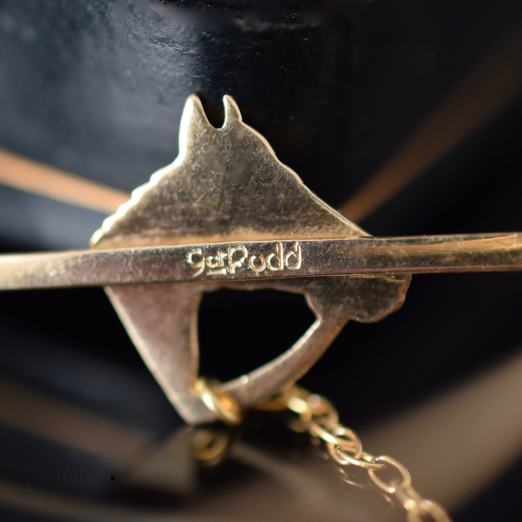 Vintage Australian 9ct Yellow Gold ‘Horse and Crop’ Bar Brooch By ‘Rodd’ Circa 1950