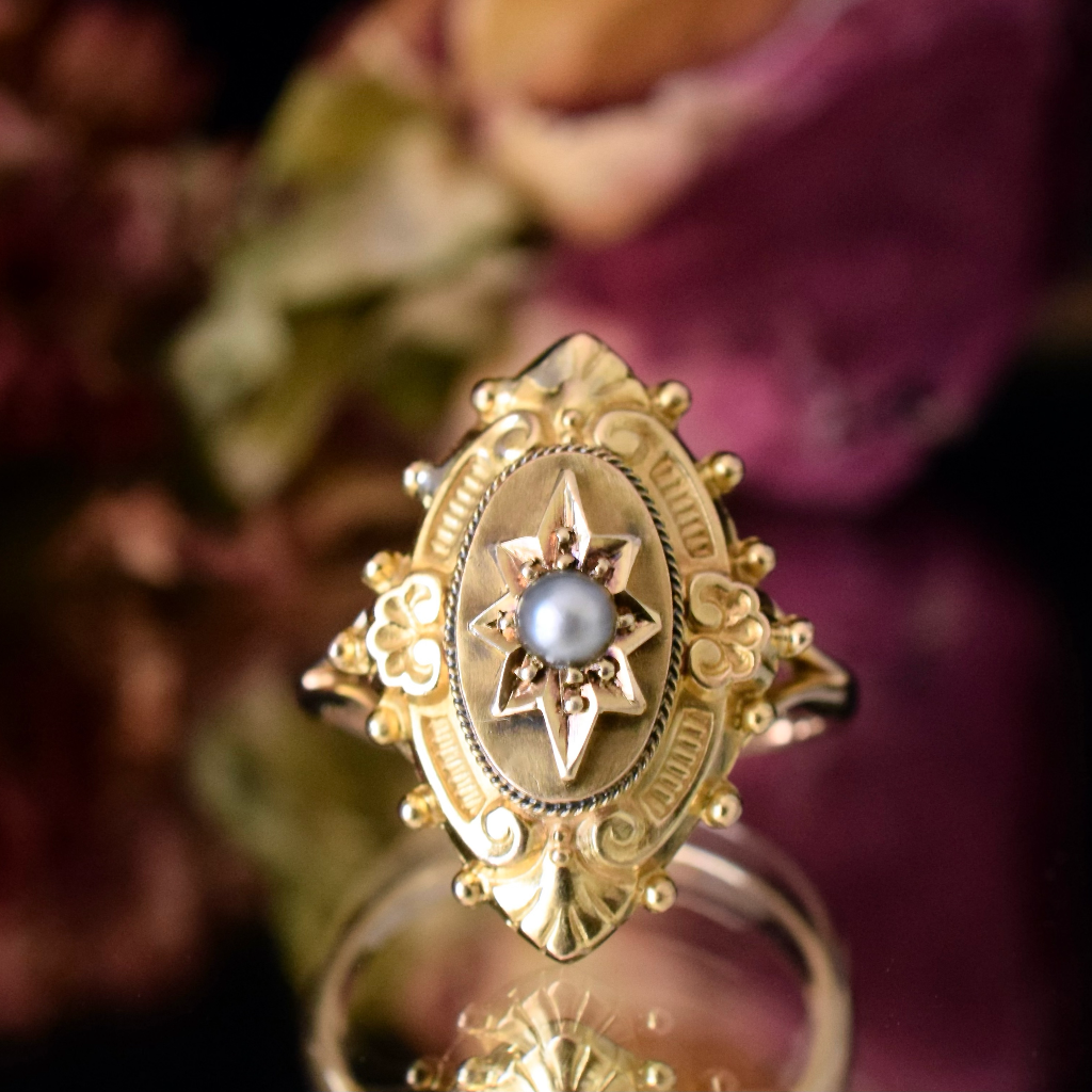 Antique Victorian 15ct Gold Etruscan Revival Starburst Ring Circa 1880