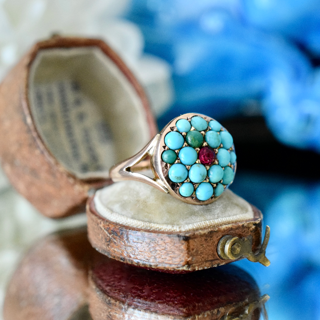Antique Edwardian 9ct Rose Gold Turquoise Ring - Chester 1912