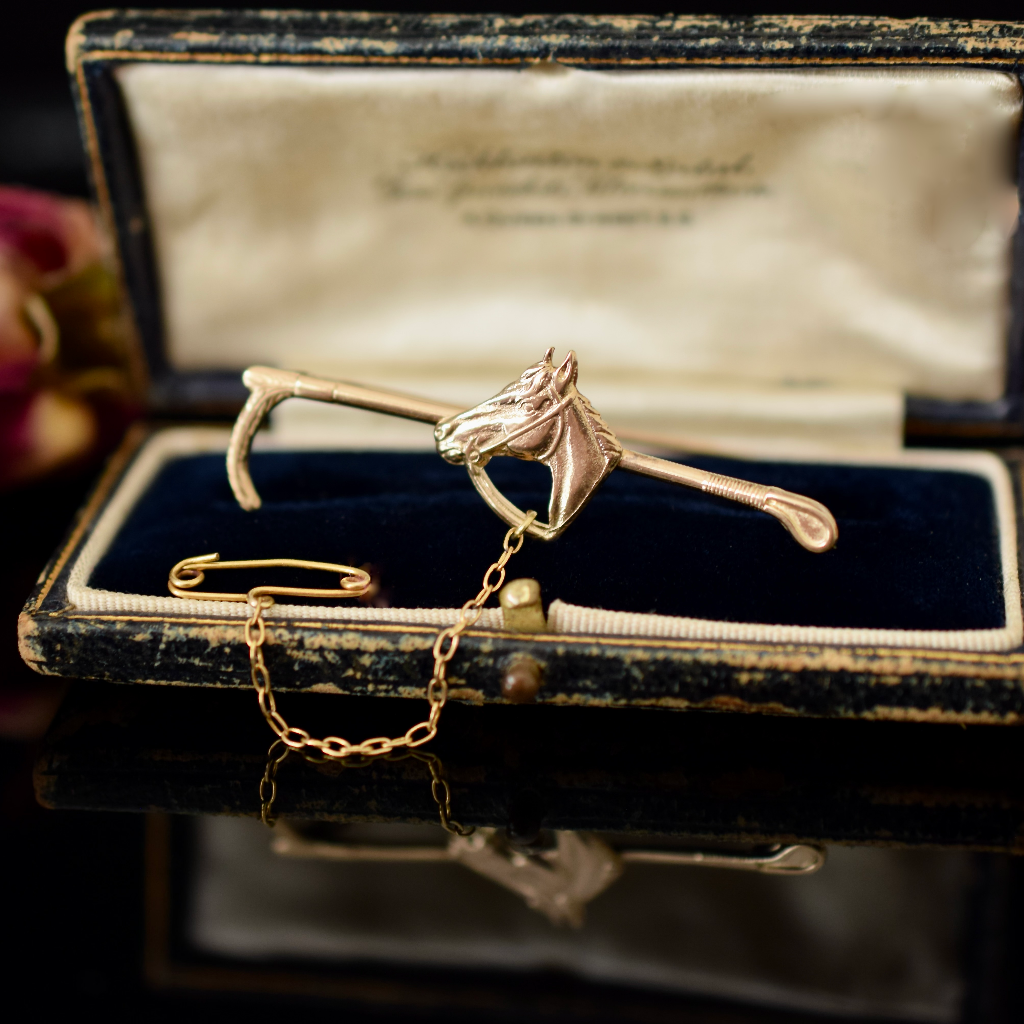 Vintage Australian 9ct Yellow Gold ‘Horse and Crop’ Bar Brooch By ‘Rodd’ Circa 1950