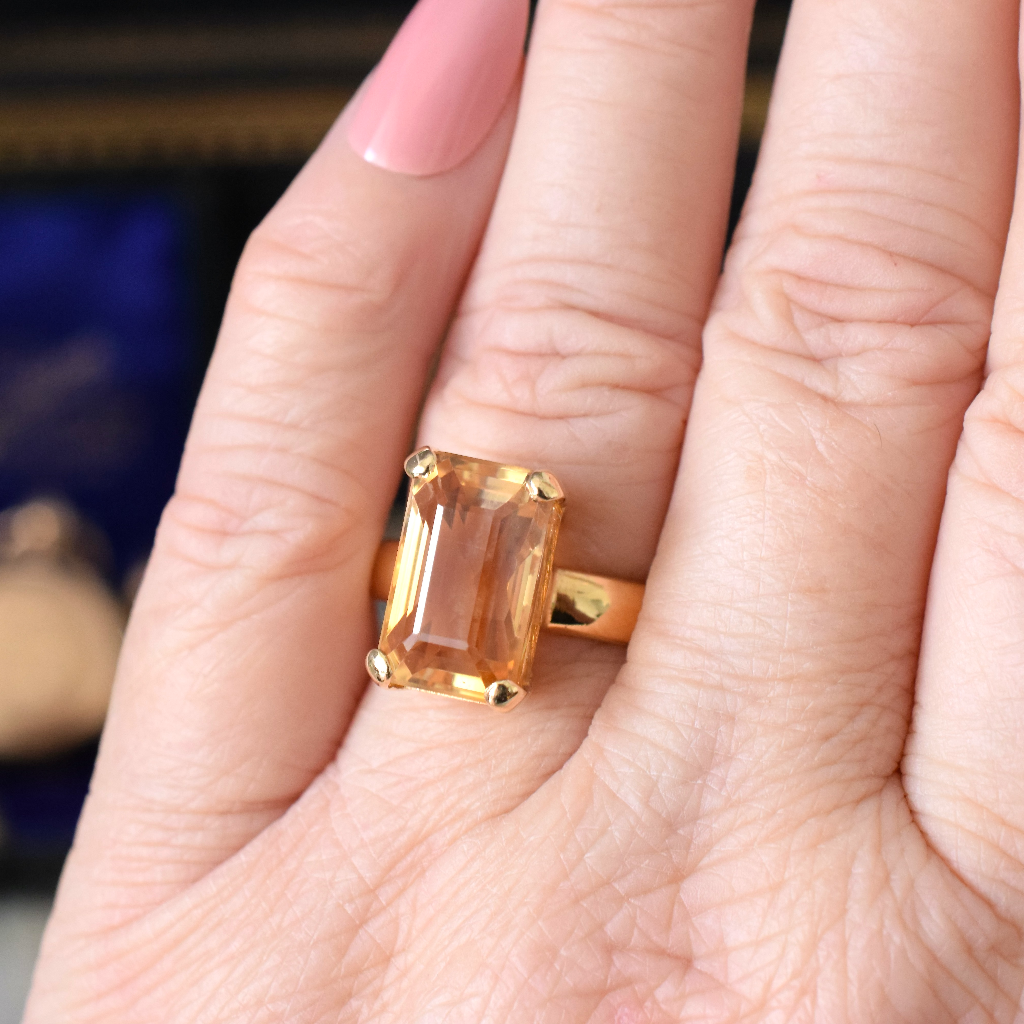 Modern 18ct Yellow Gold Emerald-Cut Citrine Ring