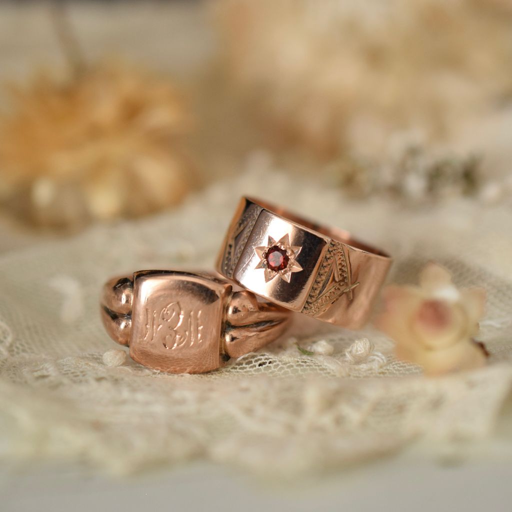 Antique Australian 9ct Rose Gold And Garnet Cigar Band Circa 1910 By Robert Rollason