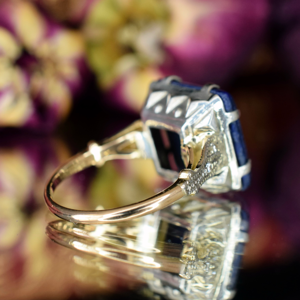 Superb Art Deco 18ct Rose Gold, Platinum, Lapis Lazuli And Diamond Ring Independent Insurance Valuation Included With Purchase $4000.00 AUD