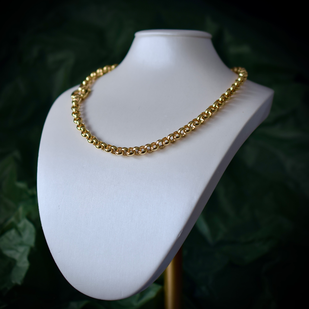 Modern Heavy 9ct Yellow Gold Belcher Chain With Bolt Ring Clasp 53.78 Grams