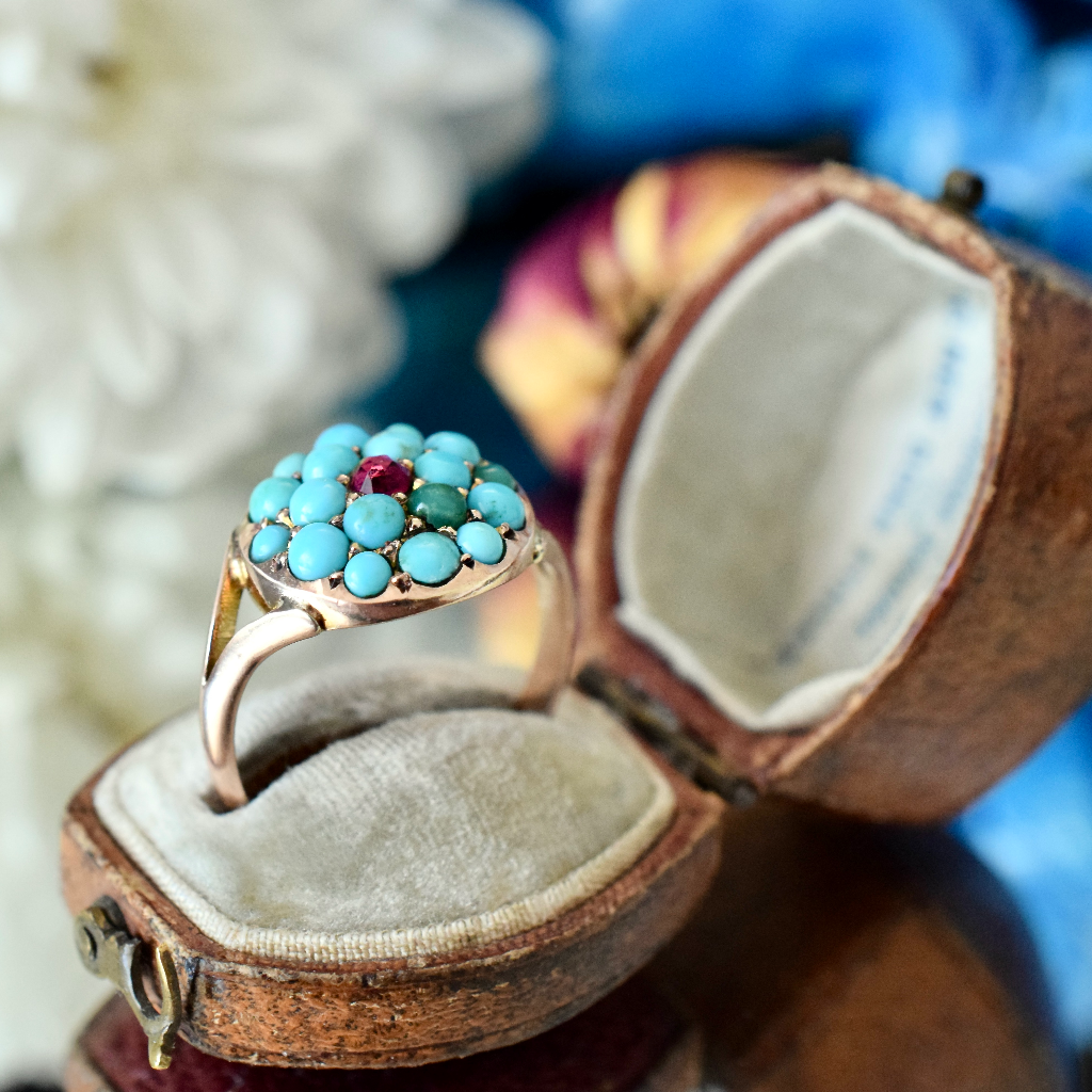 Antique Edwardian 9ct Rose Gold Turquoise Ring - Chester 1912