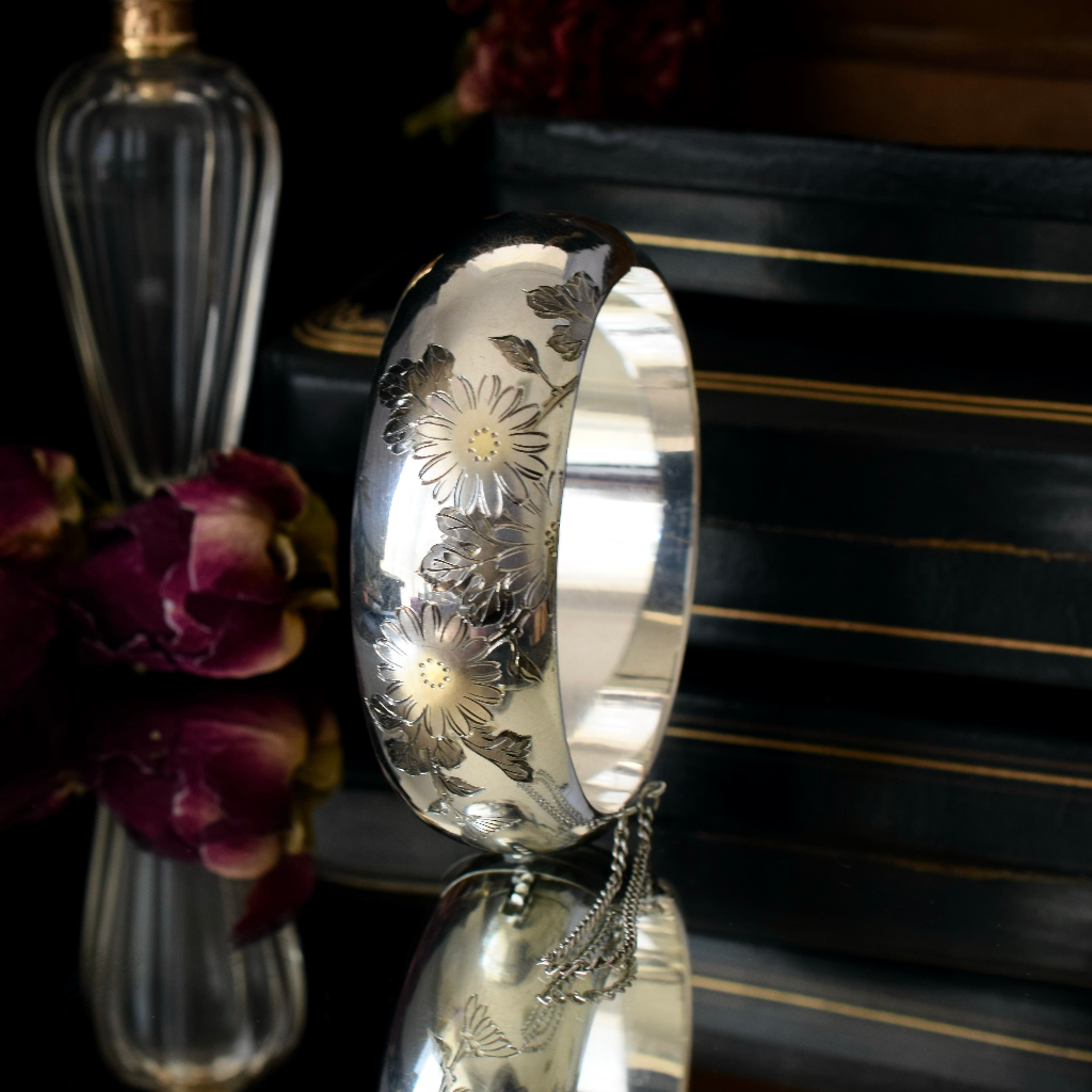 Vintage Sterling Silver Floral Wide Bangle Circa 1980’s