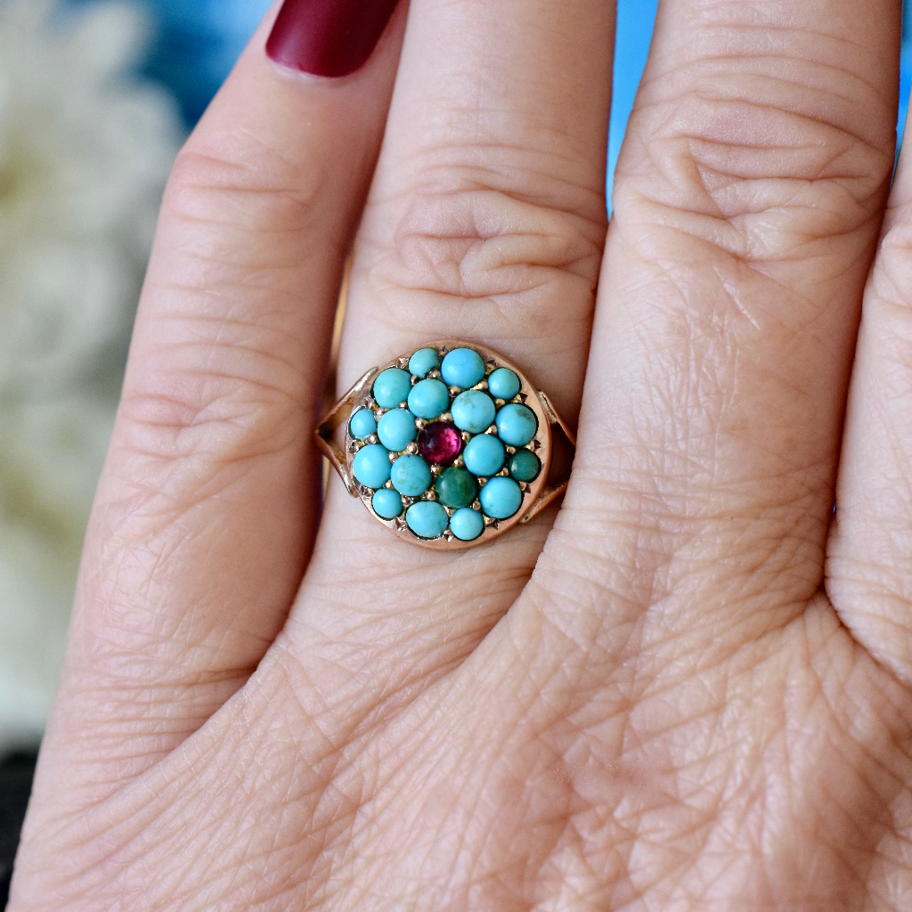 Antique Edwardian 9ct Rose Gold Turquoise Ring - Chester 1912