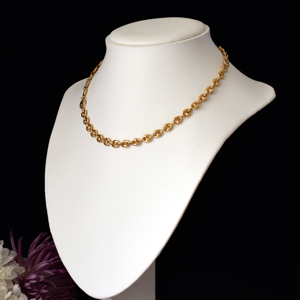 Modern Italian 9ct Yellow Gold Puffed Marriner Link Chain By UnoAErre 47cm