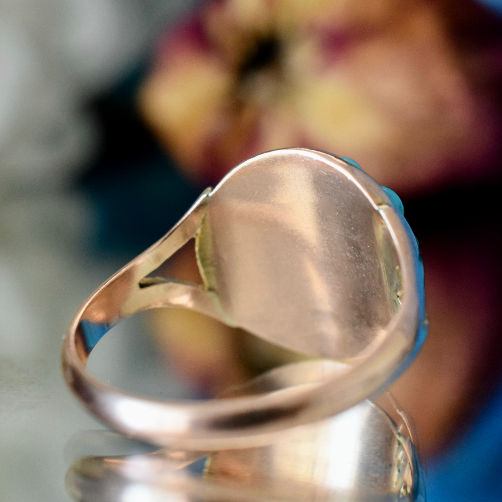 Antique Edwardian 9ct Rose Gold Turquoise Ring - Chester 1912