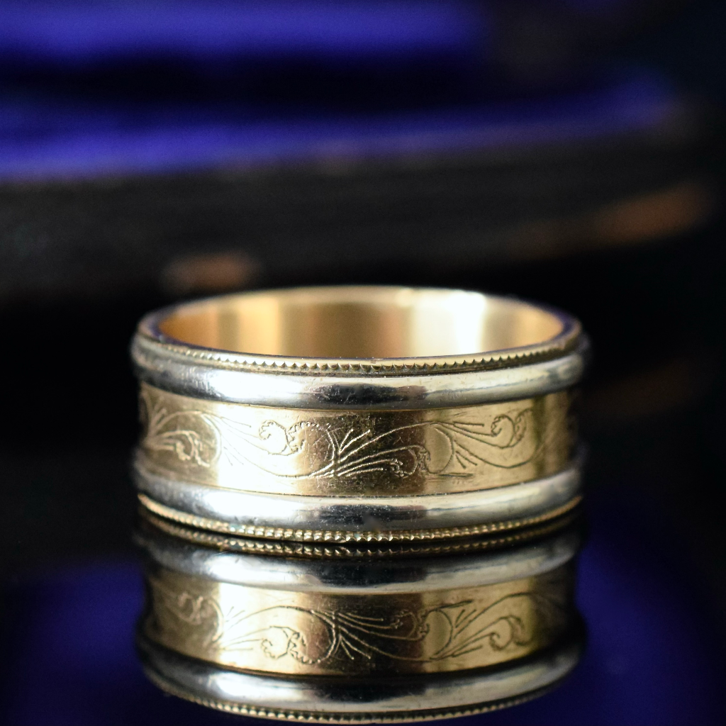 Vintage 9ct Yellow And White Gold ‘Spinner’ Patterned Ring Circa 1970’s