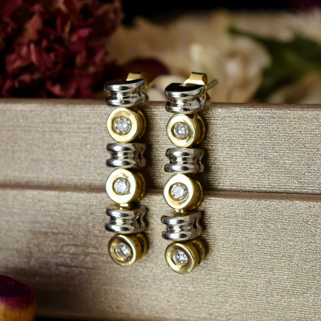 Modern 18ct Yellow And White Gold Diamond Articulated Earrings