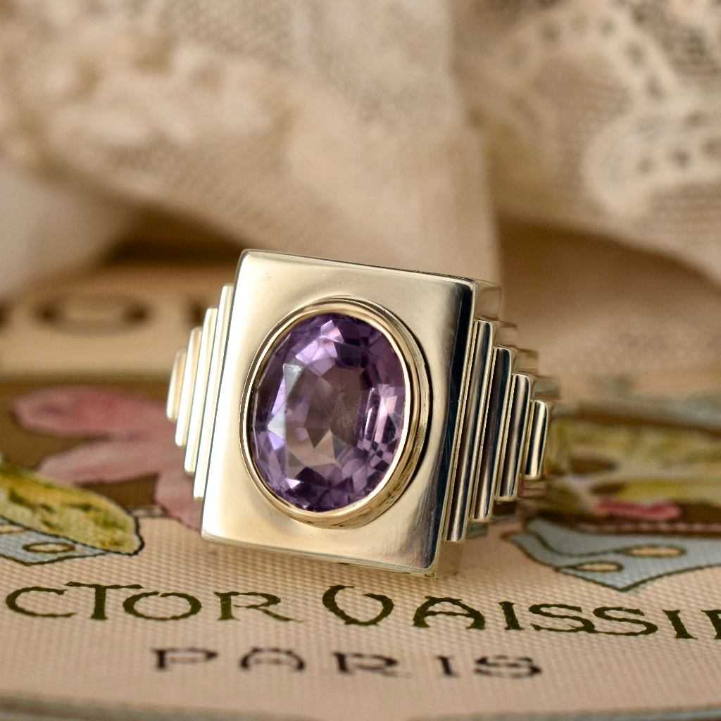 Art Deco Style 9ct Yellow Gold And Amethyst Ring