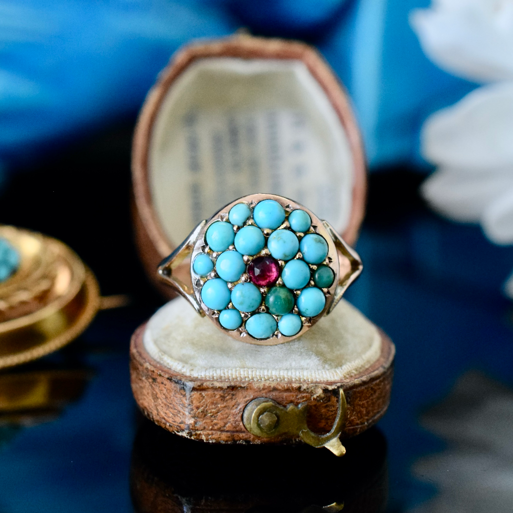 Antique Edwardian 9ct Rose Gold Turquoise Ring - Chester 1912