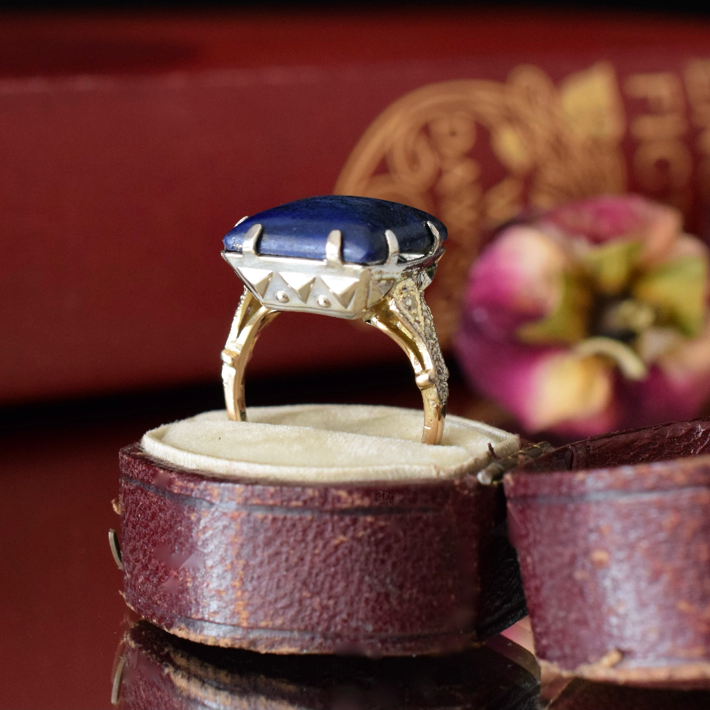 Superb Art Deco 18ct Rose Gold, Platinum, Lapis Lazuli And Diamond Ring Independent Insurance Valuation Included With Purchase $4000.00 AUD