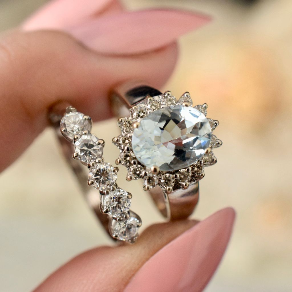 Modern 18ct White Gold Aquamarine And Diamond Ring