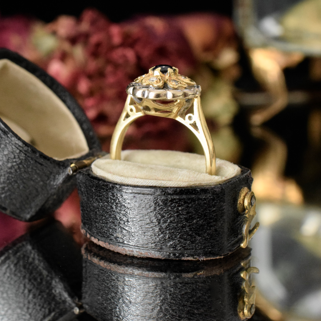 Vintage 18ct Yellow Gold Sapphire And Diamond Cluster Ring - London 1976