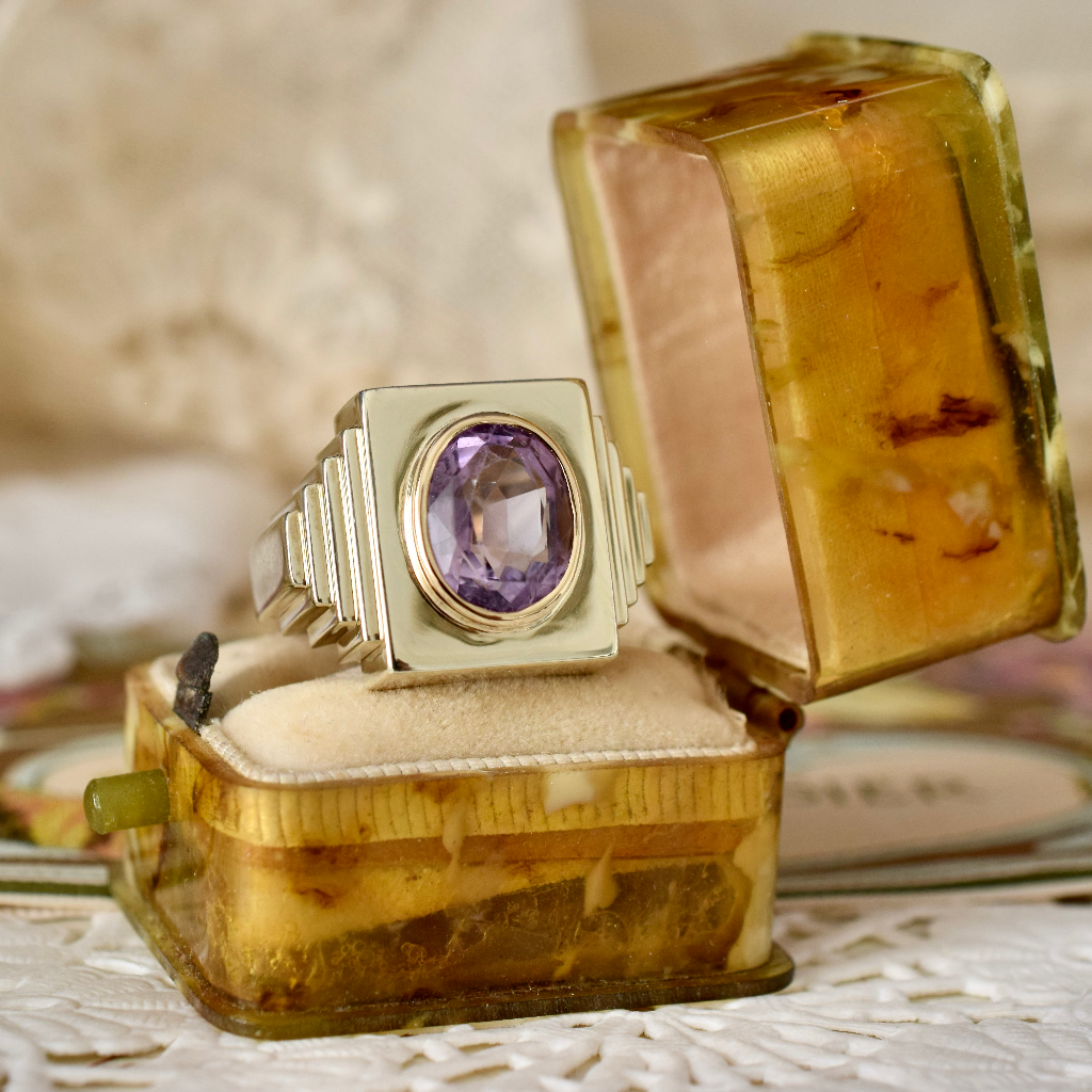 Art Deco Style 9ct Yellow Gold And Amethyst Ring