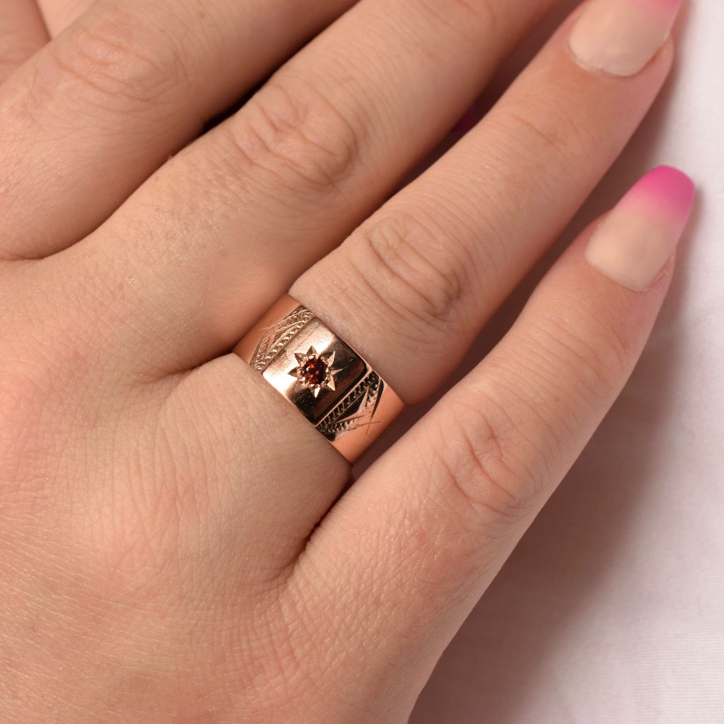 Antique Australian 9ct Rose Gold And Garnet Cigar Band Circa 1910 By Robert Rollason